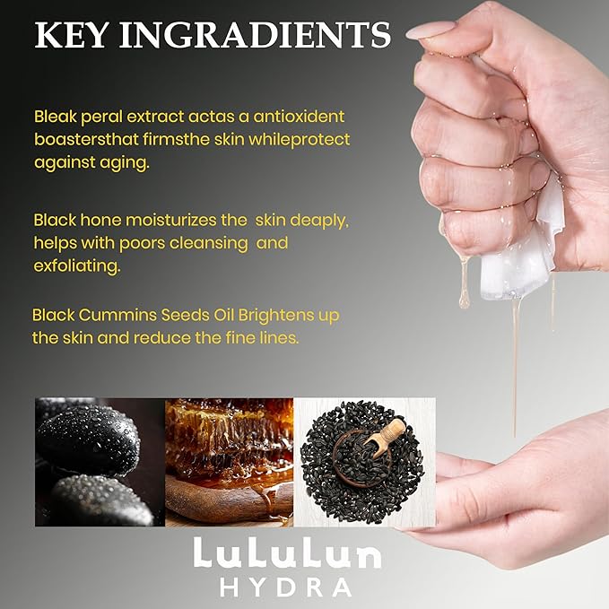 Lululun 7 EA Black Facial Sheet Mask for Rough & Dull Skin Women & Men, Exfoliating Daily Face Sheet Mask, Black Peal& Honey& Cummins Seed Extract, Japanese Pore Deep Cleansing Skincare, Hydra F