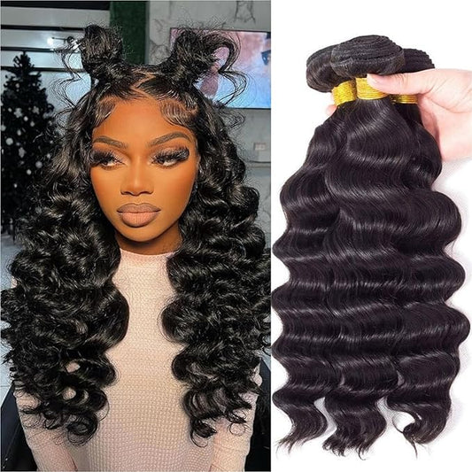 12A Grade Brazilian Virgin Loose Wave Hair 3 Bundles 20" 20" 20" 300g 100% Unprocessed Virgin Brazilian Remy Loose Deep Wave Human Hair Weave Bundles for Black Women Natural Color