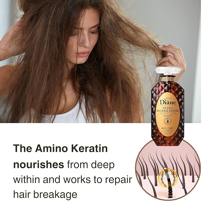 Moist Diane Keratin Shampoo and Conditioner Set for Damaged Hair Women & Men, Organic Hair Care with Argan Oil & Keratin from Japan, Silicone & Sulfate Free, EXTRA DAMAGE REPAIR, 30.4 Fl Oz