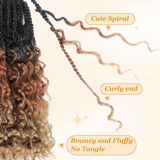 9 Packs Goddess Box Braids Crochet Hair Boho Crochet Box Braids With Curly Ends Crochet Hair For Black Women,12 Inch Pre Looped Bohemian Crochet Box Braids Hair (12Inch 9Packs,1B/30/27)