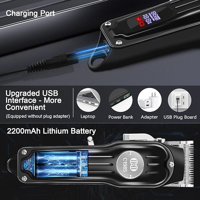 CIICII Hair Clippers for Men Professional, Cordless Barber Clippers for Hair Cutting (Rechargeable USB Adjustable Mens Hair Trimmer with 8 Metal Guards, 13Pcs Grooming Haircut Kit) for DIY Home Salon