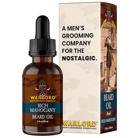 WARLORD Beard Oil & Beard Softener for Men - Beard Moisturizer & Natural Beard Oil to Reduce Itchy Skin, Tame Hair and Manage Frizz - Rich Mahogany, 1 Fl Oz