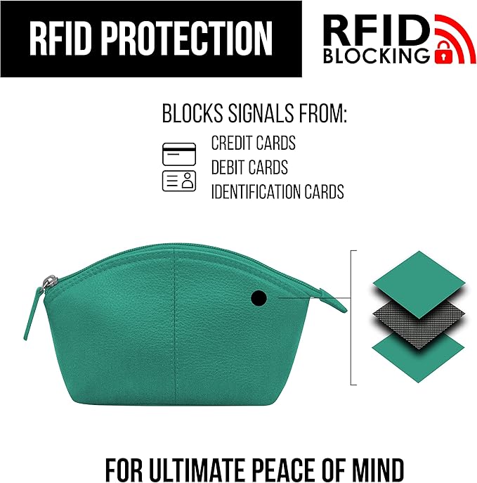 ili New York Genuine Leather Cosmetic Pouch – RFID Blocking, Leather Makeup Bag for Purse with Top Zip Closure & Interior Zip Pocket, Perfect as a Compact and Stylish Travel Cosmetic Bag