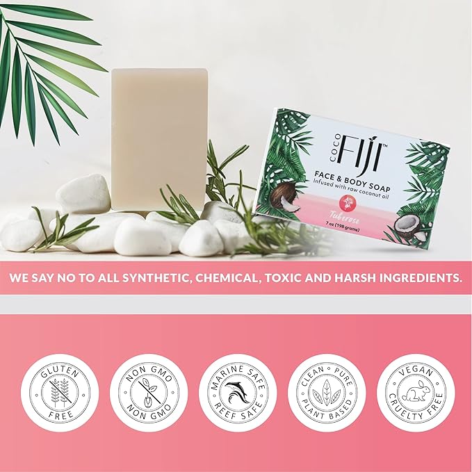 Coco Fiji, Coconut Oil Infused Soap, Bar 7oz (Tuberose, Pack of 2)