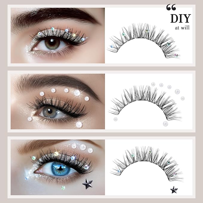 Lash Clusters Kit with Self Adhesive Pearl Stickers Natural Lash Clusters Left Right Lash Extension Kit with Bond Seal Eyelash Kit Gift Set with Drawstring Bag Portable Starter Kit Birthday Gift Women