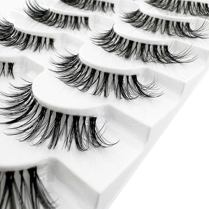 Natural Lashes Wispy False Eyelashes Natural Look NINGLASH Fake Eyelash 14mm Faux 3D Lash Strips 7 Pairs Cat Eye Lash Pack