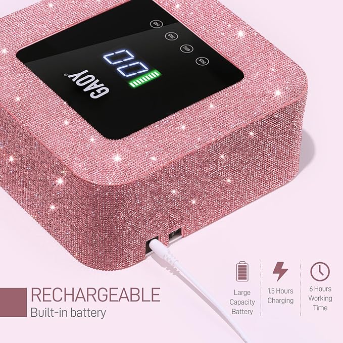 GAOY Cordless UV LED Nail Lamp for Gel Nails, Rechargeable UV Light, Professional Nail Dryer with 4 Timers, Automatic Sensor and Sensitive Mode for Fast Curing, Pink Diamond