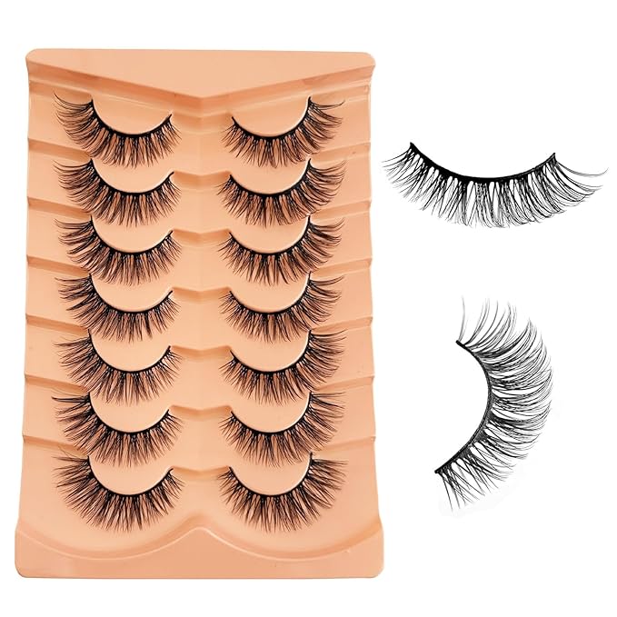 Cat Eye Lash Natural Look NINGLASH Wispy Lashes False Eyelashes Natural Look Fake Eyelash 14mm Faux Mink Lashes Strips 7 Pairs Lash Pack
