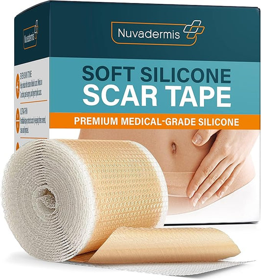 NUVADERMIS Silicone Scar Tape for Surgical Scars - 120" x 1.5" Roll - Extra Long Medical Grade Silicone Scar Tape for C-Section, Tummy Tuck, Keloid, and Surgical Scars - Reusable Tape Strips - 1 Pack