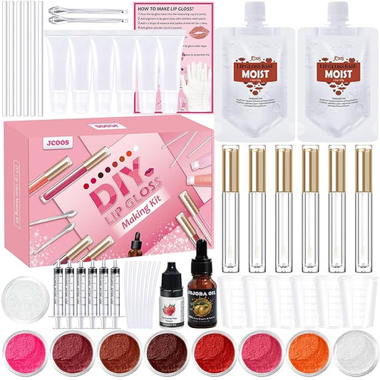 JCOOS Diy Lip Gloss Kit, Lip Gloss Making Kit, LipGloss Making Kit Make Your Own Lip Gloss Making Supplies, Shimmery LipGloss Base, Empty Tubes, Jojoba Oil, Women Teen Girl Gifts Trendy Stuff