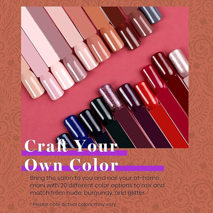 Beetles 23 Pcs Winter Gel Nail Polish Set - Manhattan Collection Nude Glitter Burgundy Red Brown Champagne Gold Fall Gel Polish Soak Off UV Glossy & Matte Top Base Coat Gifts for Women All Season