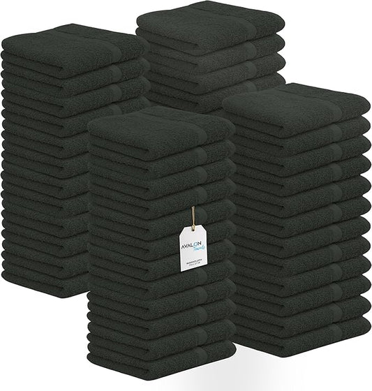 Avalon Towels Cotton Washcloths – (Pack of 48) Size 12x12 Inches, 100% Ring Spun Cotton, Soft & Absorbent Face Towels, Gym Towels, Hotel and Spa Quality, Reusable Fingertip Towels (Grey)