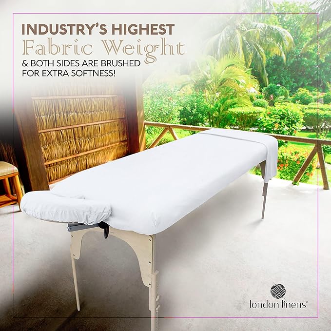 LONDON LINENS Pack of 2 Soft Microfiber Massage Table Sheets 3 Piece Set - Includes Massage Table Cover, Massage Fitted Sheet, and Massage Face Rest Cover (White)