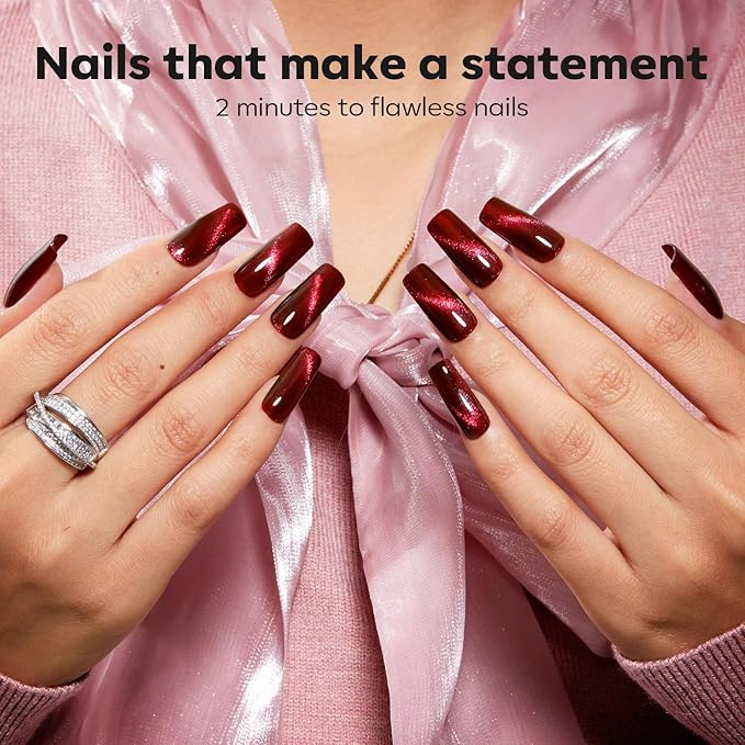 modelones Christmas Nail Polish Set 6 Colors, Dark Red Cat Eye Burgundy Glitter Quick Dry Mini Nail Lacquer Kit Magnetic Maroon Purple Cherry Red Winter DIY Home Nail Art Manicure Gift for Women Girls