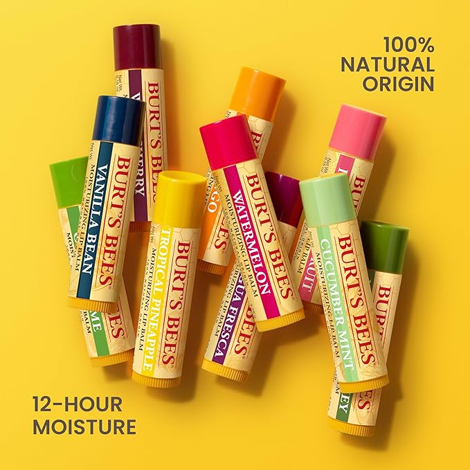 Burt's Bees Lip Balm - Balm Bouquet Set, Original Beeswax, Vanilla Bean, Cucumber Mint, Coconut & Pear Pack, Natural Origin Lip Treatment With Beeswax, 4 Tubes, 0.15 oz.