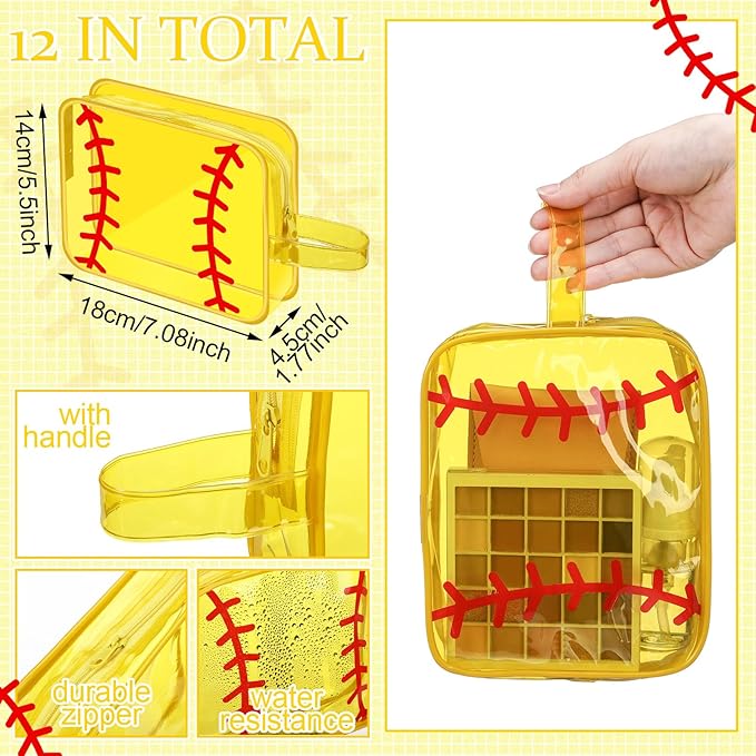 Reginary 12 Pcs Softball Cosmetic Bag Gifts Accessories for Makeup Bags Softball Clear PVC Cheer Case Toiletry Zipper Pouch Waterproof Travel Toiletry Handbag Purses Organizer for Women Valentine Gift