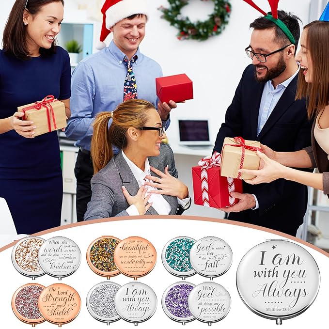 Thyle 12 Pcs Christian Compact Mirror Gifts for Women Bible Verse Bulk Hand Makeup Compact Purse Mirror Inspirational Religious Baptism Gift for Teacher Mother's Day Women Nurse(Colorful)