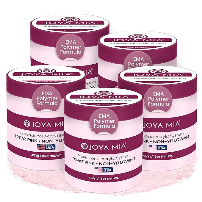 Joya Mia Acrylic Powder for Nails, MMA-Free, Super Adhesion Professional Powder for Flawless & Long-Lasting Nail Enhancements, Easy Application, Vibrant & Stunning Colors - Topaz Pink, 5 lbs
