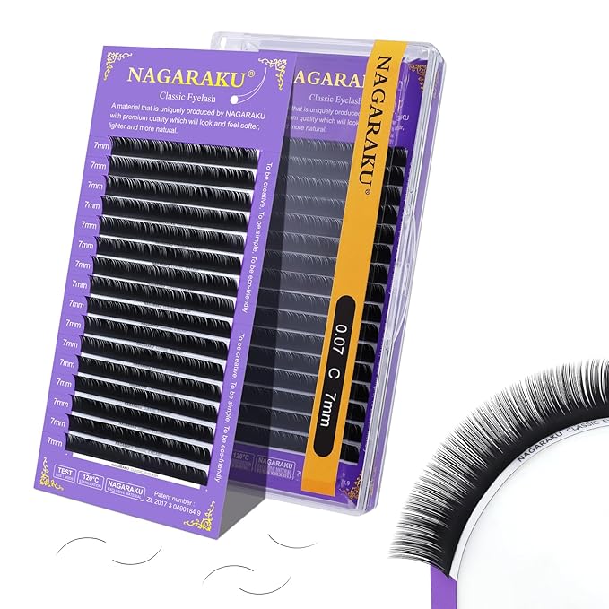 NAGARAKU Eyelash Extensions Individual Lashes Extensions Classic Lash Matte Black 16 Rows Soft Natural Matte Black Professional Beauty Salon Lash Supplies -0.07C 7mm