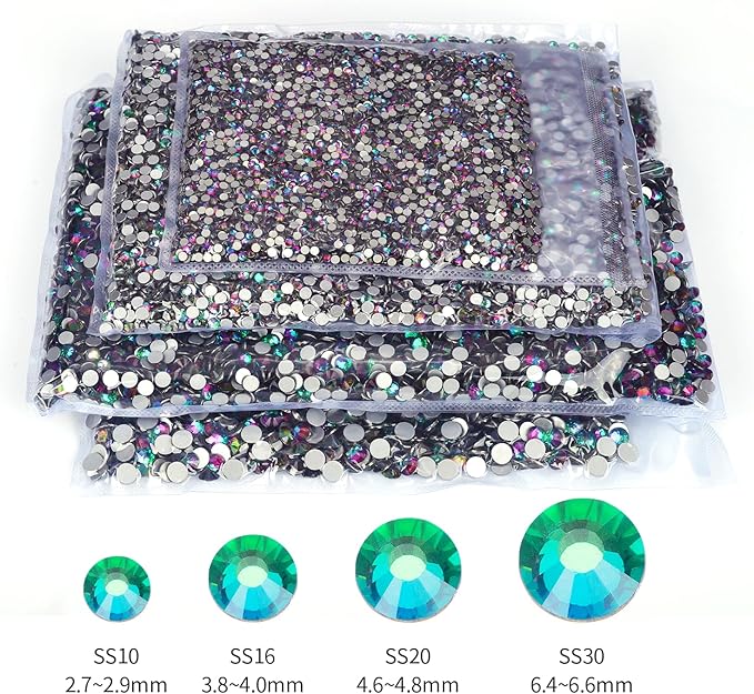 2000PCS Green Volcano Rhinestones Bulk, Flat Back Crystal Glass Stone Round Gems,SS30, 6.4-6.6mm