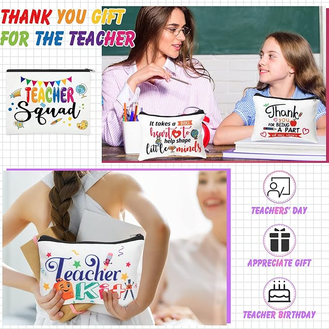 Hillban 32 Pieces Teacher Gifts Teacher Appreciation Gifts Women Cosmetic Makeup Bag Funny Pencil Pouch for Graduation Birthday Christmas(Cute)