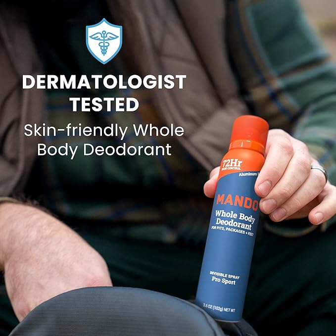 Mando Whole Body Deodorant For Men - Invisible Spray Deodorant - 72 Hour Odor Control - Low Irritation Formula - Aluminum Free, Benzene Free - 3.6 ounce Cans (Pack of 2) - Pro Sport