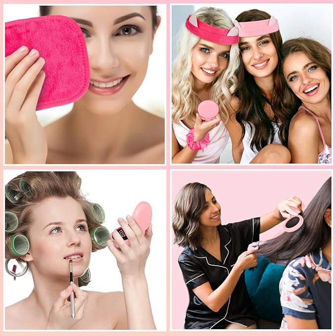 40 Pcs Spa Party Supplies for Girls Sleepover Party Favors Include 8 Cosmetic Bags 8 Spa Headband 8 Hair Scrunchies 8 Mirror comb 8 Makeup Remover Cloth Sleep Over Essentials for Girls Party