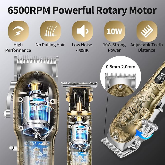 Roziapro Hair Clippers for Men T-Blade Trimmer Professional Barber Clippers - Cordless Hair Cutting Beard Trimmer Mens Electric Hair Trimmer Rechargeable Gold Knight Grooming Kit （Gold）