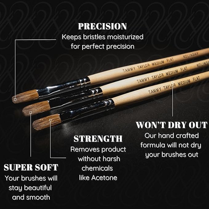 Tammy Taylor Acrylic Nail Brush Cleaner Liquid | Removes Solid Gel Nail Polish, Acrylic Dip Powder | All-in-One Poly Gel Slip Solution + Kolinsky Sable Nail Brush Conditioner, Cleaner & Restorer 16oz