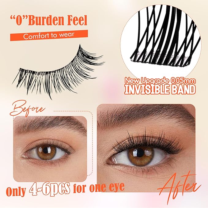 GEMERRY Lash Clusters Natural Eyelash Clusters Wispy Cluster Eyelash Extensions Lash Extension Clusters DIY at Home Cluster Lashes