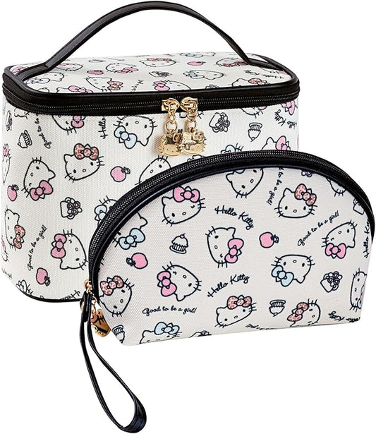 AmBealla Cosmetic Bag Large Makeup Bags White Travel Case with Makeup Brush Holder，2PCS Cosmetic Organizer for women, Toiletry Storage Bag for Skincare & Beauty Tools Sweet Cute for Girls