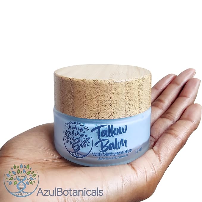 Methylene Blue Infused Whipped Grass Fed Beef Tallow Balm for Healthy Skin, Anti-Aging, Fullbody Moisturizer, Stretchmarks, Rosacea, Psoriasis, Eczema, Acne, All skin types, Organic Ingredients 1.7oz