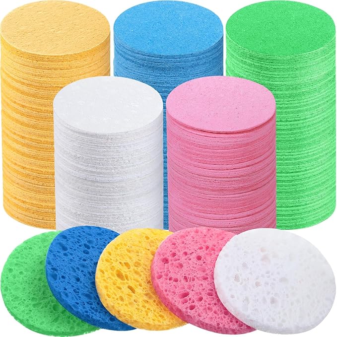 300 Count Compressed Facial Sponges Natural Face Sponges for Cleansing Disposable Facial Exfoliating Pads for Estheticians(Colorful)