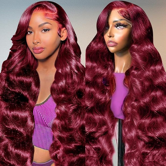 99j Burgundy Lace Front Wigs Human Hair 13x6 Hd Body Wave Lace Frontal Wigs Human Hair Pre Plucked 180 Density Glueless 99j Burgundy Red Wig Human Hair Colored Wigs for Women with Baby Hair 26 Inch