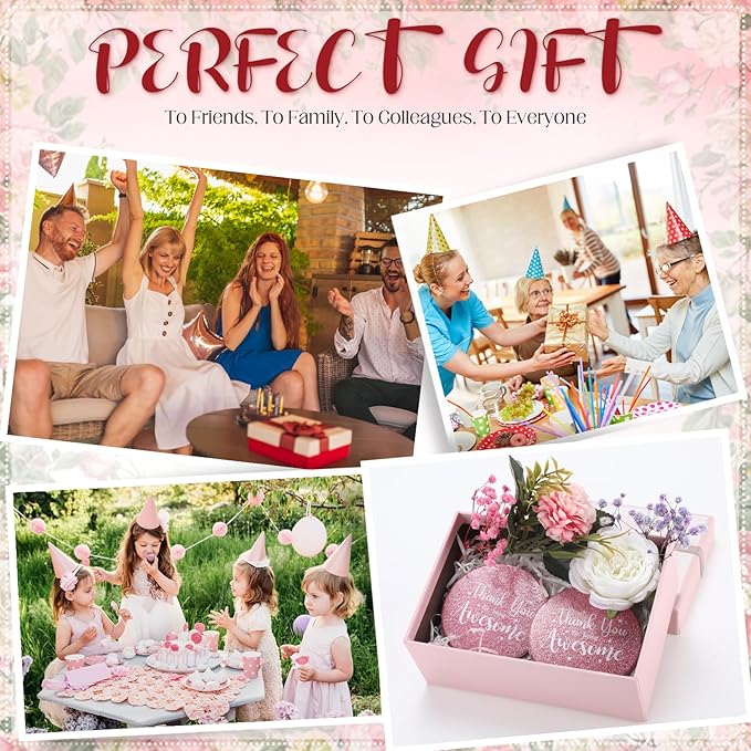 Thyle 24 Pcs Pink Inspirational Compact Mirror Gifts for Women Thank You for Being Awesome Travel Bling Pocket Mirror Bulk Double Sided for Mother's Day Employee Coworker Birthday Female Gifts