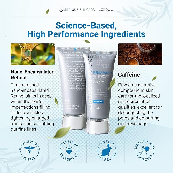 Serious Skincare - Instant FIRM A FACE XR - Temporary Face Tightener - Invisibly Firm, Lift, and Smooth the Look of Fine Lines, Deep Wrinkles and Pores - Anti-Aging Retinol - 3.2 Fl Oz (2Pack)