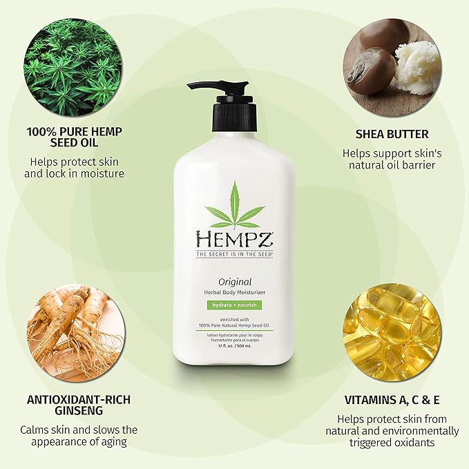 Hempz Original, Natural Hemp Seed Oil Body Moisturizer with Shea Butter and Ginseng, 17 Fl Oz, 3 Pack Bundle - Pure Herbal Skin Lotion for Dryness - Nourishing Vegan Body Cream in Floral and Banana