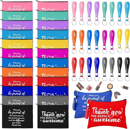 Panelee 48 Pcs Inspirational Gifts Makeup Cosmetic Bag Bulk with Zipper Keychain bibles Employee Appreciation Makeup Bags Motivational Gift for Graduation Women Teacher Coworker Gift(Classic Style)