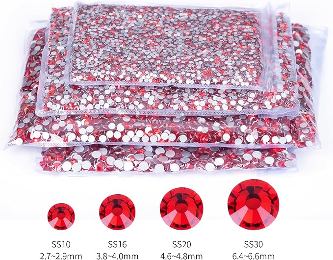 2000PCS Red Rhinestones Bulk, Flat Back Crystal Glass Stone Round Gems,SS30, 6.4-6.6mm