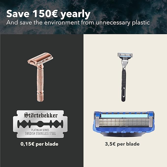 Störtebekker® Premium Men's Safety Razor ‘Hamburg’ - incl. handmade leather case with built-in mirror, 10 Störtebekker blades & shaving guide - First Class Wet Razor shaving set - Gift Idea for Men