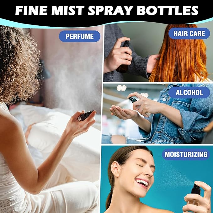 100 Pack 2oz/55ml Plastic Spray Bottles Mini Travel Spray Bottle with Black Cap Empty Fine Mist Spray Bottles Refillable Liquid Container for Perfumes Travel Makeup