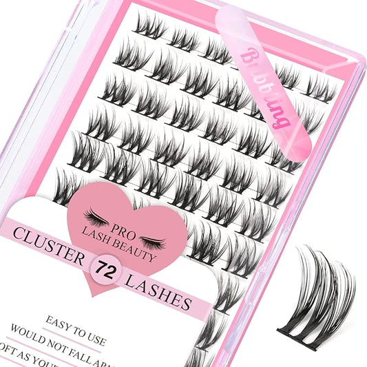Cluster Lashes, 72 Pcs Individual Lashes, Lash Clusters DIY Eyelash Extension, Super Thin Band Reusable Soft & Comfortable (Bubbling-D-10mm)
