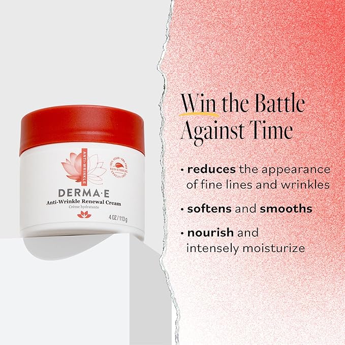 Derma E Anti-Wrinkle Renewal Skin Cream – Vitamin A Wrinkle Treatment Cream – Vegan Anti-Aging Moisturizer to Smooth & Renew Aging Skin, 4 oz
