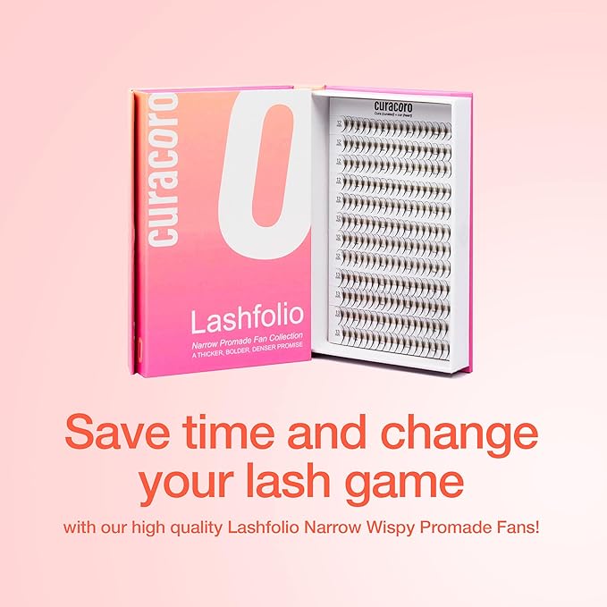 Curacoro LashFolio Narrow Wispy Fans, Handmade Volume Eyelashes, 5D To 10D, C CC D Curl, 0.03~0.07 mm, 8-13mm Mix Length, Professional Long-Lasting Promade Lash Fans (7D-0.05 C 8mm-13mm)