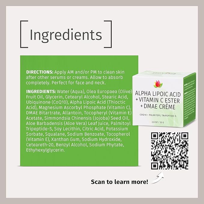 Reviva Labs DMAE Cream with Alpha Lipoic Acid, Vitamin C Ester - DMAE Lift and Firm Cream for Neck and Face - Skin Firming and Moisturizing Cream, 3-Pack (2 oz Each)