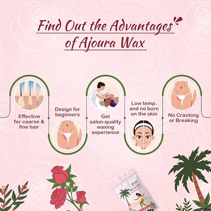 Ajoura Wax Beads for Hair Removal, 1lb Pink Rose Hard Wax for Coarse Hair, Perfect for Brazilian, Bikini, Eyebrow, Legs, Facial, and Full Body Waxing, At-Home Wax Refill for Women and Men