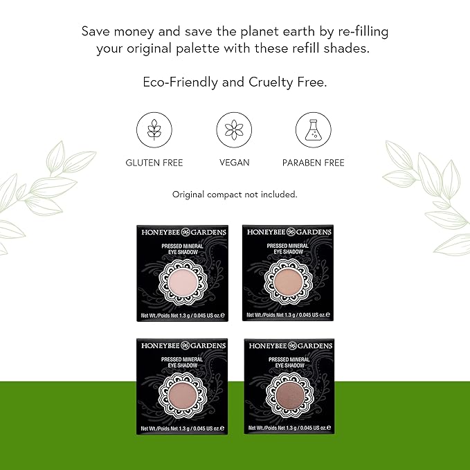 Honeybee Gardens Quad Eye Shadow Compact in Skinny Dip, Pink, Beige, Nude Tones, Refillable & Customizable, Vegan, 4 Pack 26mm Pans