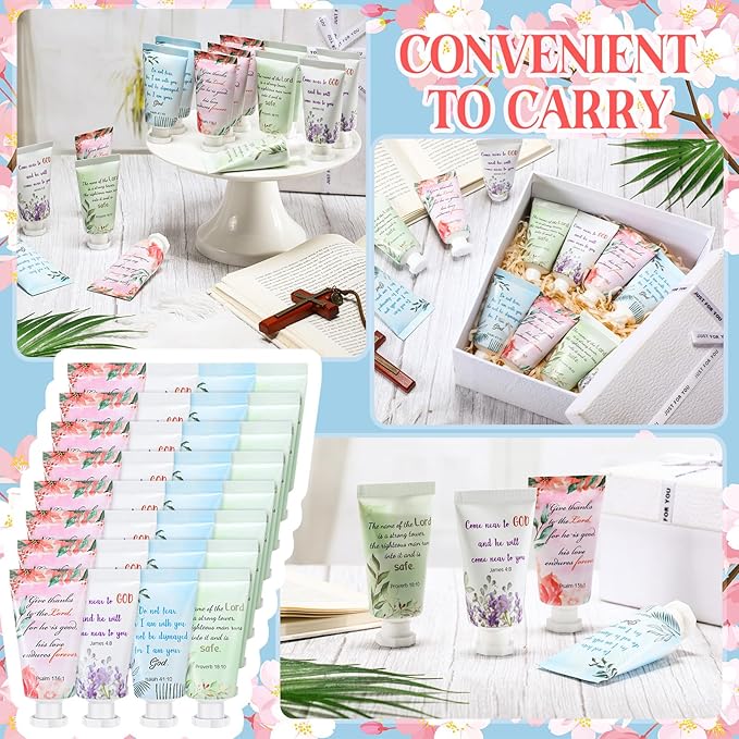 Landhoow 48 Pack Christian Hand Cream Bulk for Women Bible Travel Hand Lotion Set Graduation Religious Bible Verse Gift Set for Church Mother's Day Nurse Teacher Wedding Homeless