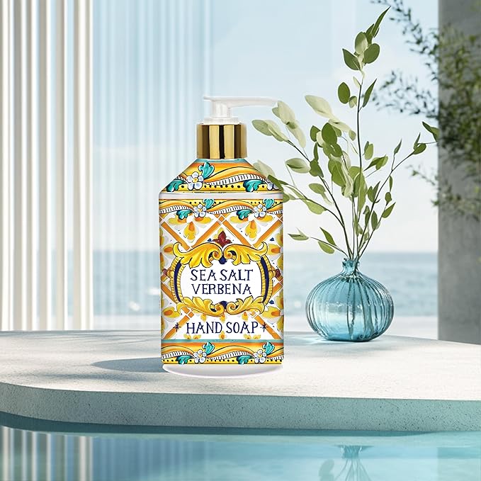 Villa Flora Hand Soap Set, 8 x 21.5oz bottles - Sea Salt Verbena, Coconut Citrus, Orchid Vanilla, and White Jasmine. Home and Body Company