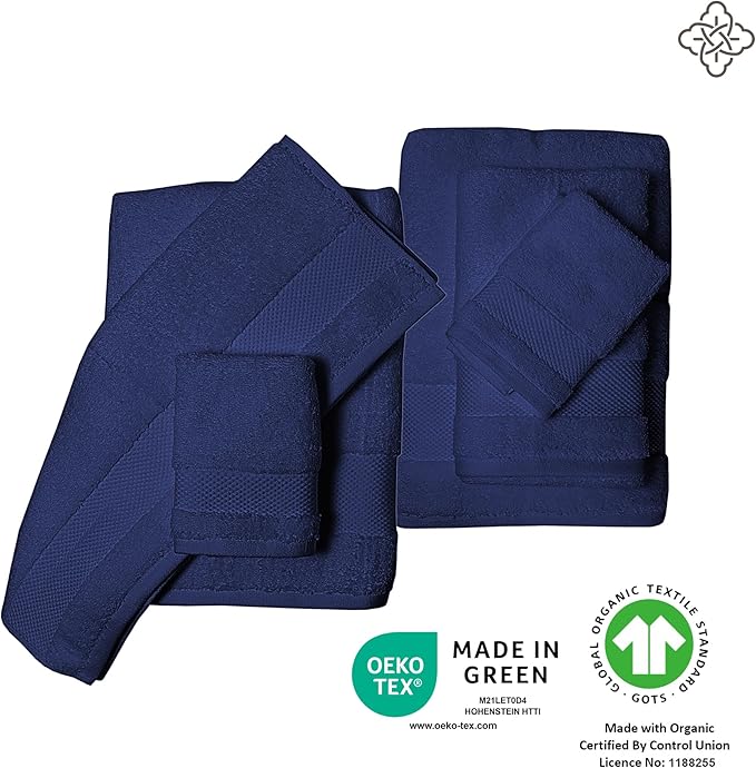 BIOWEAVES 100% Organic Cotton 700 GSM Luxury Bath Towels for Bathroom 30" x 58" GOTS Certified - Navy Blue, Pack of 2